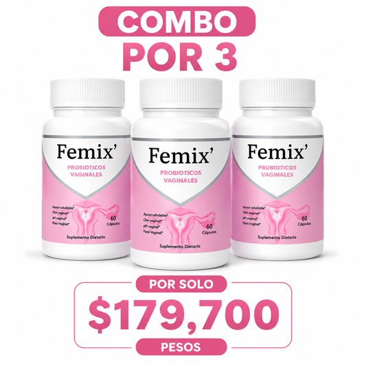 3 FRASCOS FEMIX' PROBIOTICOS VAGINALES x 60 CAPSULAS