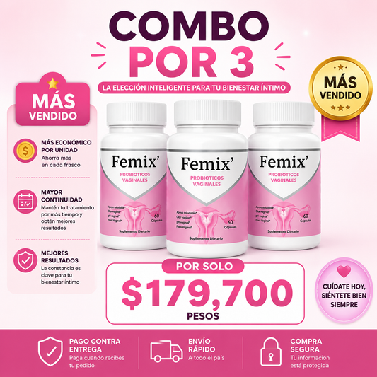 3 FRASCOS FEMIX' PROBIOTICOS VAGINALES x 60 CAPSULAS