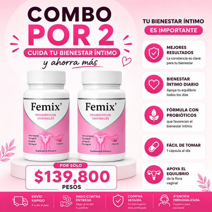 2 FRASCOS FEMIX' PROBIOTICOS VAGINALES x 60 CAPSULAS