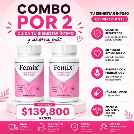 2 FRASCOS FEMIX' PROBIOTICOS VAGINALES x 60 CAPSULAS